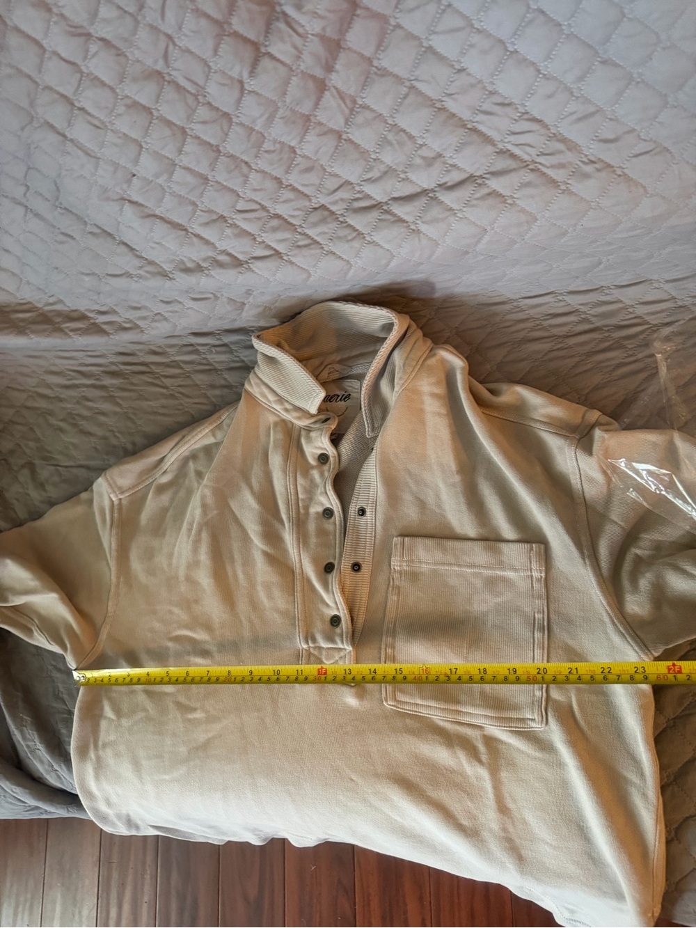 aerie Men's Long Sleeve Polo Shirt in Light Tan - Picture 4 of 5